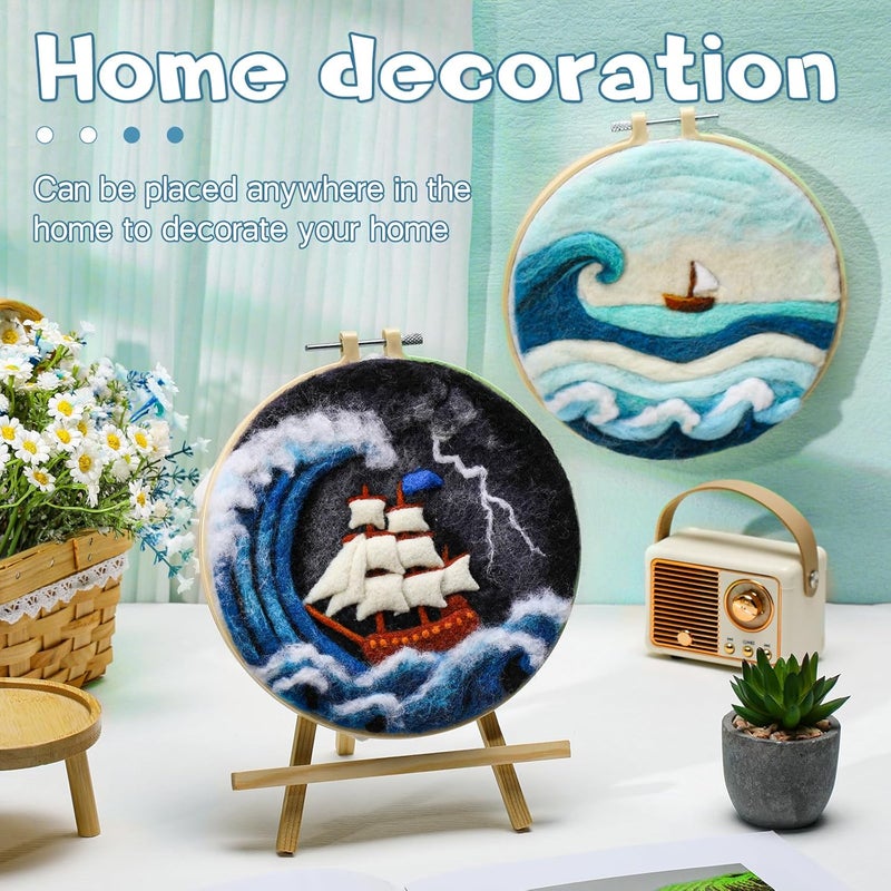 QMNNMA Needle Felting Kits, Wool Felting Kit with Picture Frame, Foam Pad, Felt Cloth, and Instructions, Needle Felt Painting Kit for Home Decoration (Sea Waves and Sailboats) - Image 5